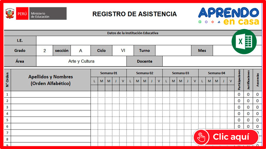Registro de Asistencia Abril 2021 Editable