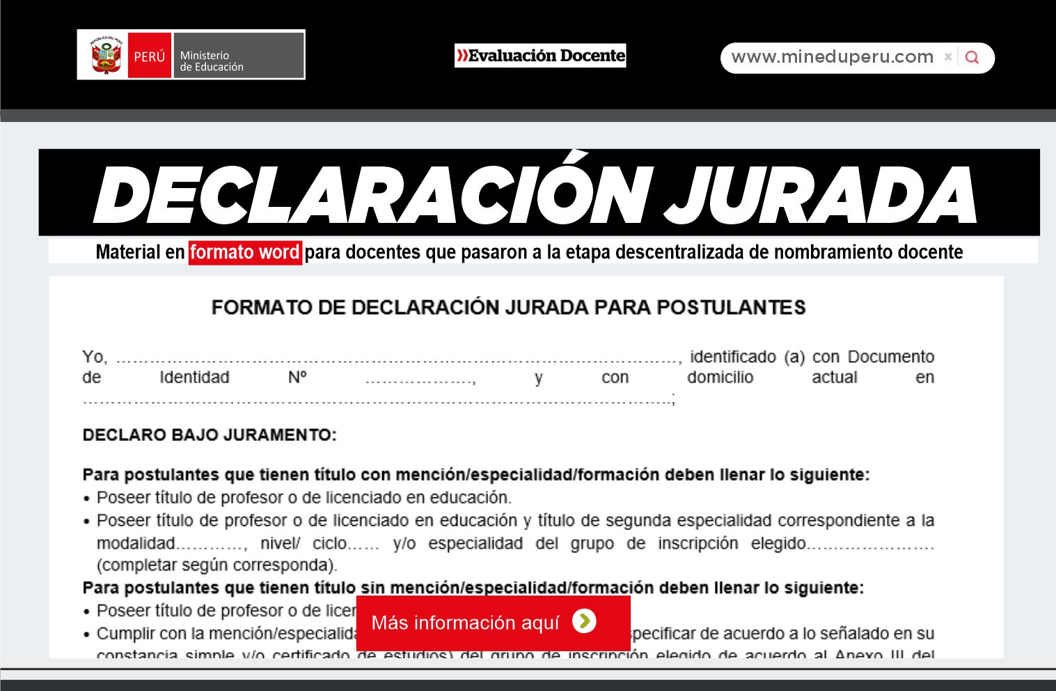 Declaración Jurada en Formato Word