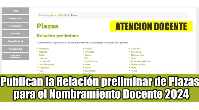 Plazas para el Nombramiento Docente 2024