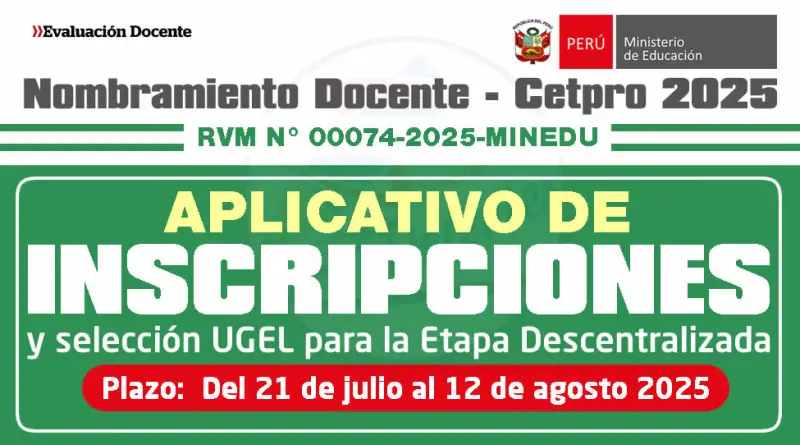 Nombramiento Docente CETPRO: Inscripciones