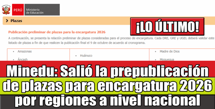 Prepublicación de Plazas de Encargatura 2026 por Regiones