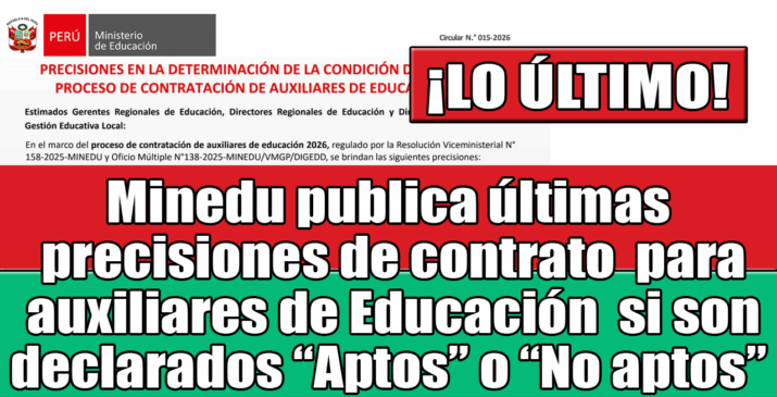 Contrato Auxiliares 2026: Lista de Aptos y No Aptos y Últimas Precisiones del Minedu