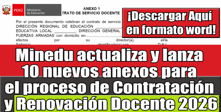 Minedu actualiza y lanza 10 nuevos anexos para Contratación y Renovación Docente 2026