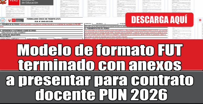 Modelo de formato FUT terminado con anexos a presentar para contrato docente PUN 2026