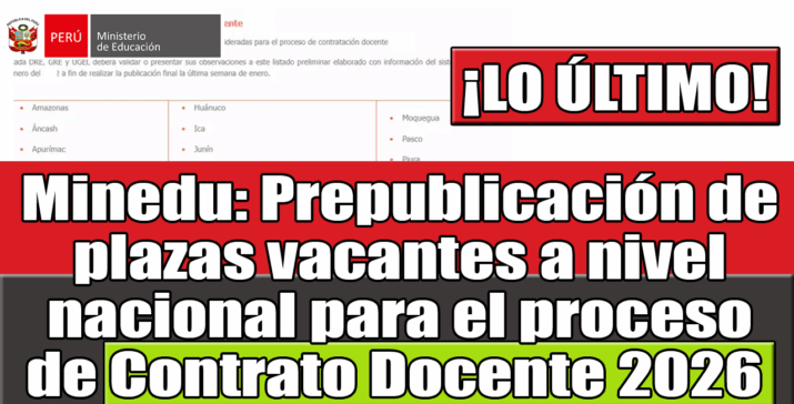Prepublicación de plazas vacantes para el proceso de Contrato Docente 2026
