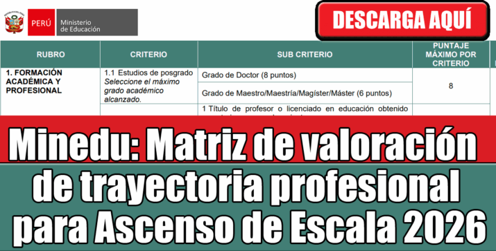 Matriz de Valoración para el Ascenso de Escala 2026