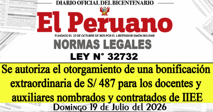 Autorizan otorgamiento de bonificación extraordinaria de S/ 487 para docentes y auxiliares