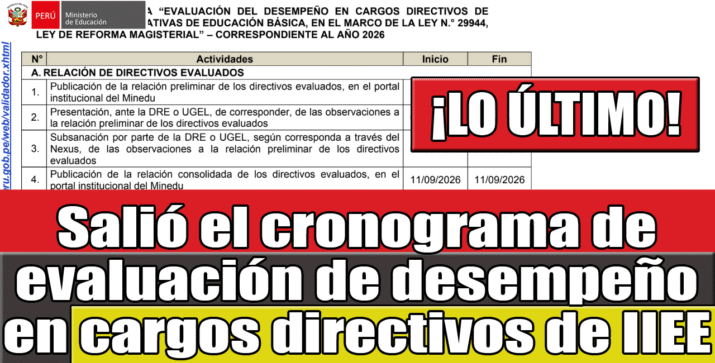 Publican el Cronograma Oficial para la Evaluación del Desempeño Directivo 2026