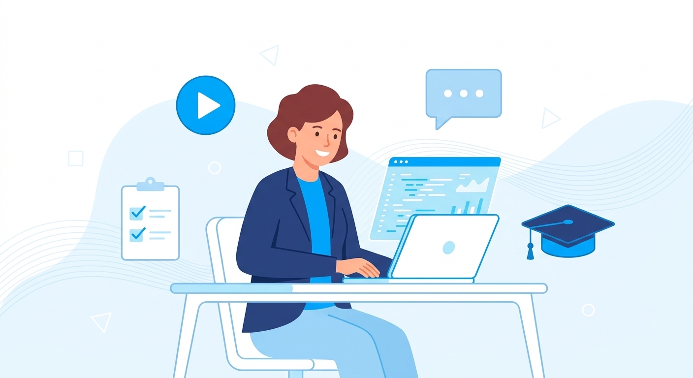 Docente usando plataforma educativa online